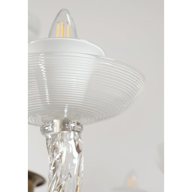Vintage 6 Arm Murano Style Clear & White Latticino Glass Chandelier For Sale - Image 4 of 8