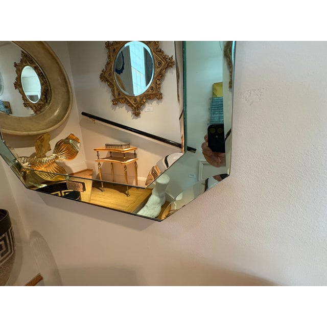 Sky Blue 1950s Italian Modern Fontana Arte Inspired Beveled Mirror For Sale - Image 8 of 12