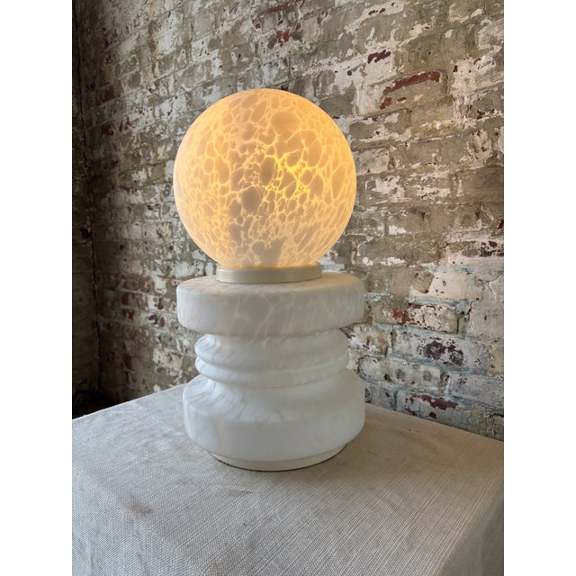 White Vintage Murano Glass Globe Table Lamps - a Pair For Sale - Image 8 of 11