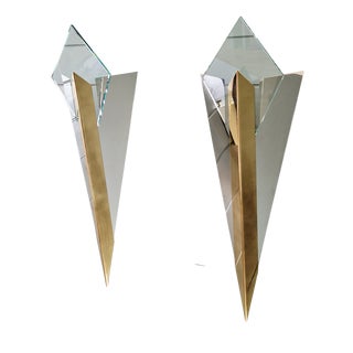 Large Triangular Wall Sconces in Brass and Chrome by J. T. Kalmar for J.T. Kalmar, 1970s, Set of 2 For Sale
