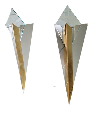Large Triangular Wall Sconces in Brass and Chrome by J. T. Kalmar for J.T. Kalmar, 1970s, Set of 2