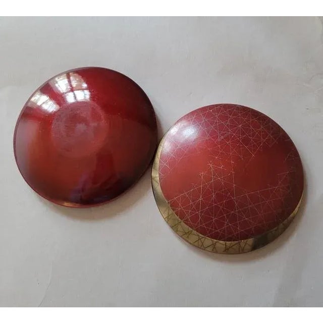 Small Vintage Round Japanese Wakasa Red and Gold Lacquer Box For Sale - Image 4 of 6