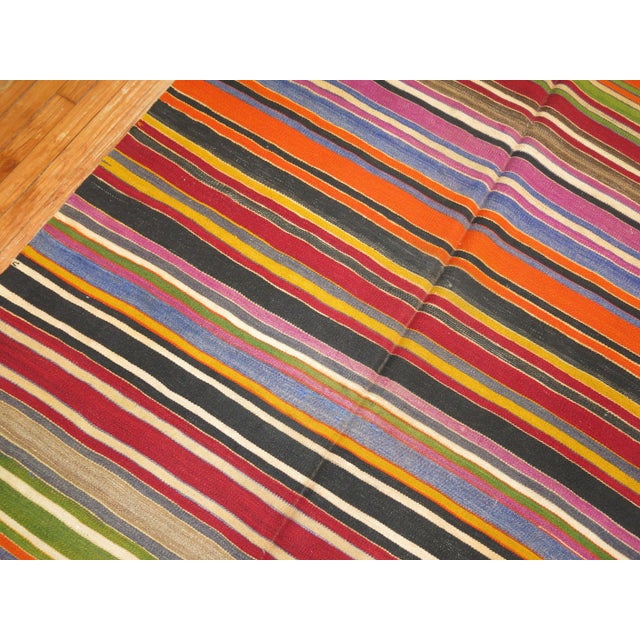Vintage Zabihi Collection Striped Colorful Turkish Gallery Size Kilim - 5'3" x 13'5" For Sale - Image 4 of 8