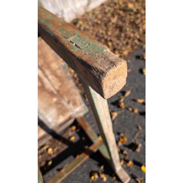 18th or 19th Century Rustic Primitive Farmhouse Table in Old Green Paint For Sale - Image 17 of 18