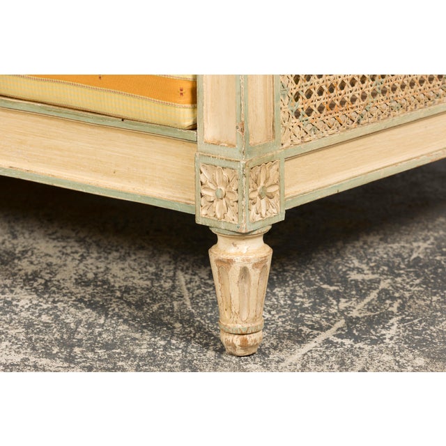 Goldenrod Early 20th Century French Louis XVI Style Painted Cane Daybed For Sale - Image 8 of 18
