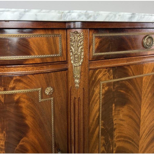 Metal Vintage French Empire Carved Burr Inlay Sideboard with Marble Top For Sale - Image 7 of 18