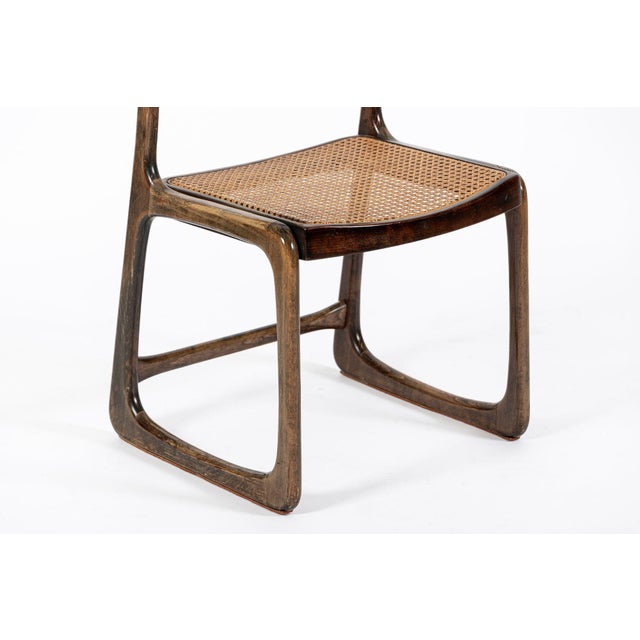 Mid Century Modern French Wood & Cane Wicker Chairs by Baumann For Sale - Image 10 of 13