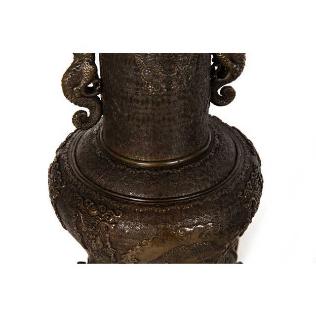 Pair of Antique Japanese Bronze Vasiform Table Lamps For Sale - Image 15 of 18