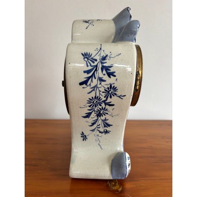 1890s French Rococo Delft Mantle Clock For Sale - Image 11 of 16