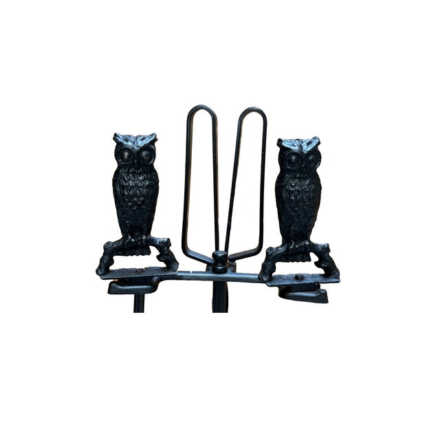 Mid 20th Century Vintage Four Piece Fireplace Set, Owl Sitting on Branch For Sale - Image 5 of 5