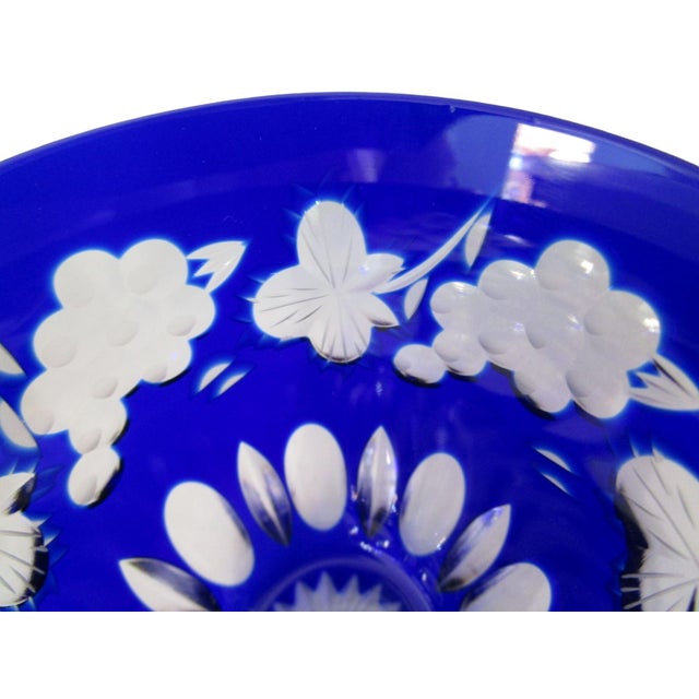 Glass Vintage Nachtmann Traube Cobalt Blue Cut to Clear Punch Cup Grape Design Euc For Sale - Image 7 of 12
