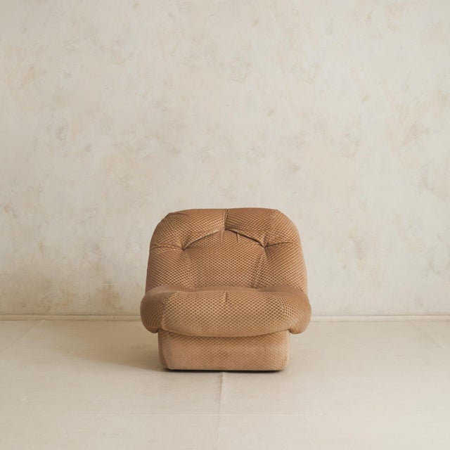 Mid-Century Modern French Geometric Chenille Lounge Chair, 1970s - 2 Available For Sale - Image 3 of 11
