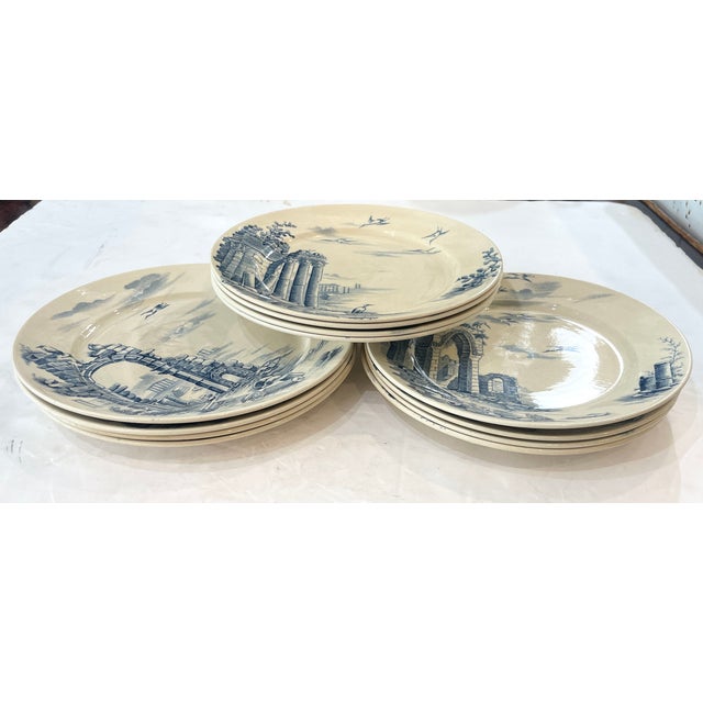 French 19Th. C. Architectural Ruins, Faience Plates by Gien, c.1900, Set 12 For Sale - Image 10 of 12