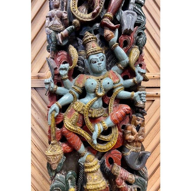 Asian Hand Carved and Painted 6' Wall Sculpture Panel Relief India Shiva For Sale In New York - Image 6 of 9