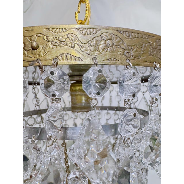1960s Vintage Hollywood Regency Brass Tiered Crystal Basket Chandelier For Sale - Image 5 of 11