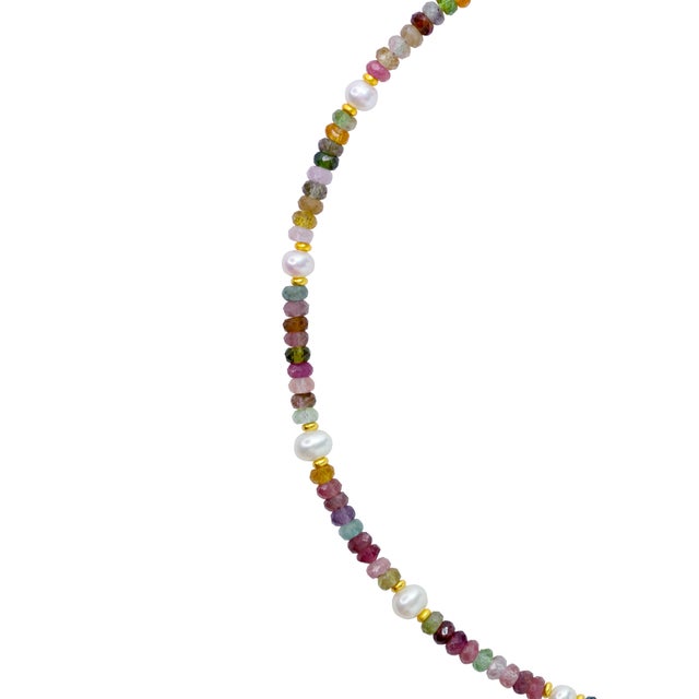 2020s Tourmaline Pearl 14k Gold Necklace For Sale - Image 5 of 11