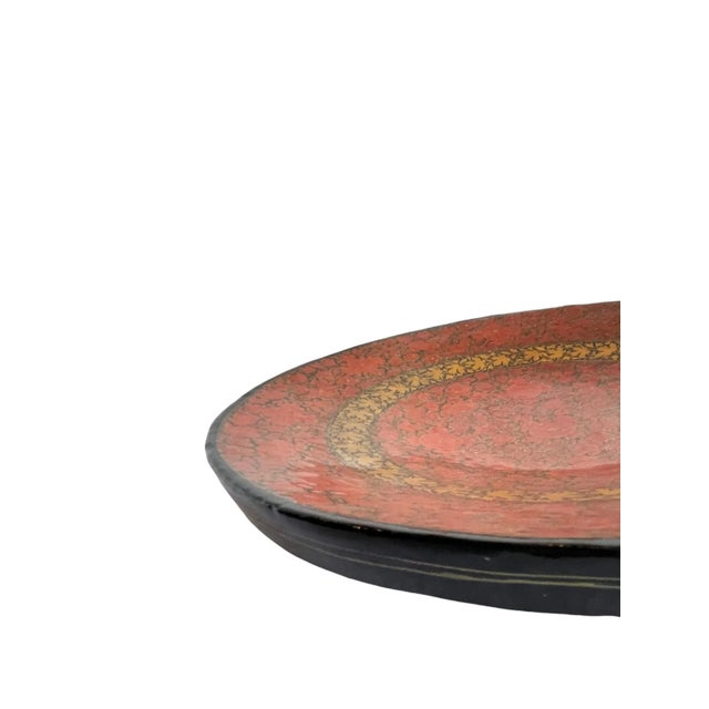Persian Mid 20th Century Hand Painted Lacquer Persian Wood Decotive Plate For Sale - Image 3 of 7