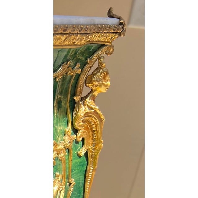 Green Pair of Faux Malachite Pedestals For Sale - Image 8 of 8