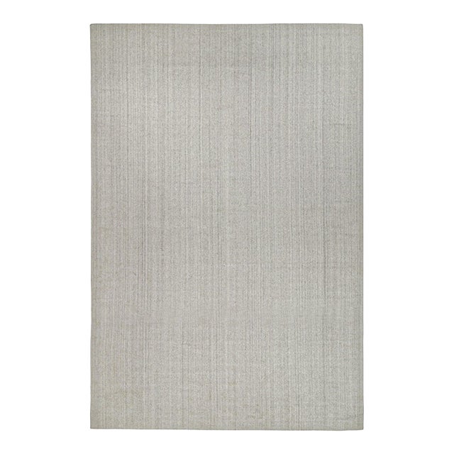 2010s Rug & Kilim’s Modern Rug in Solid Gray and Off-White Striae - 14x20 For Sale