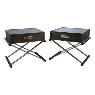 Late 20th Century Pair of Brass Campaign Style Nightstands For Sale