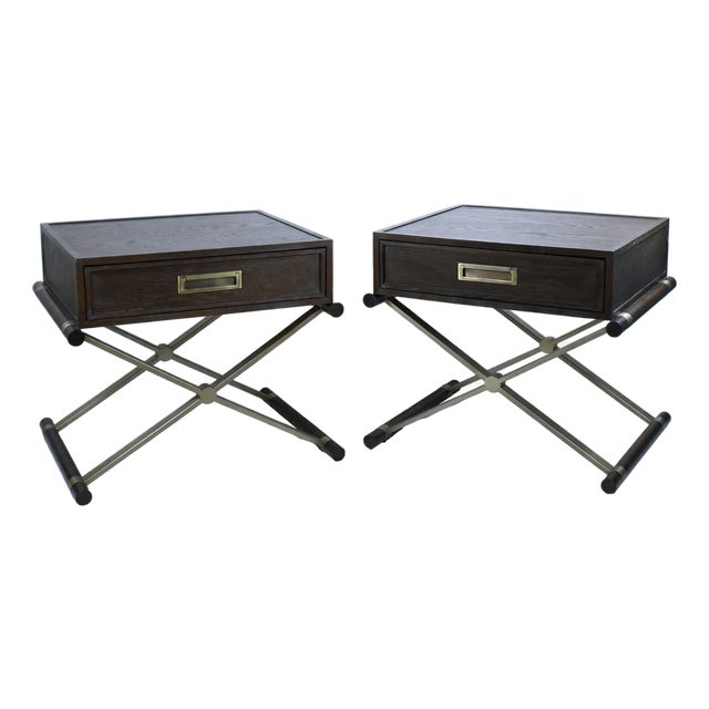 Late 20th Century Pair of Brass Campaign Style Nightstands For Sale