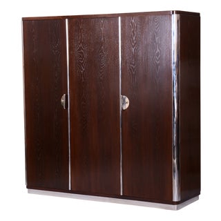 Bauhaus Wardrobe in Chrome, Steel, and Oak from Vichr a Spol, Czech, 1930s For Sale