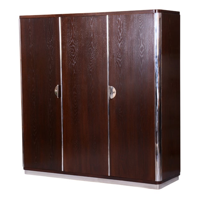 Bauhaus Wardrobe in Chrome, Steel, and Oak from Vichr a Spol, Czech, 1930s For Sale