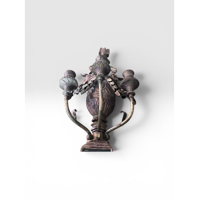 1960s Pair of Monumental 31” Italian Rococo Revival Carved Wood & Metal Wall Sconces For Sale - Image 10 of 12