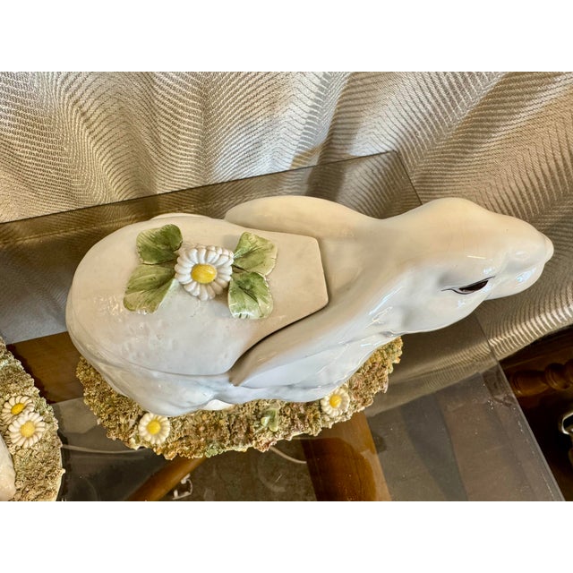 Italian Italian Majolica Bunny Centerpiece, Pair For Sale - Image 3 of 8