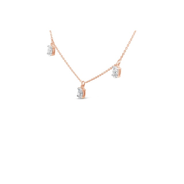 Contemporary 14K Rose Gold 1 3/8 Cttw Oval Lab Grown Diamond Dangle Station Necklace - 17" Inches For Sale - Image 3 of 5