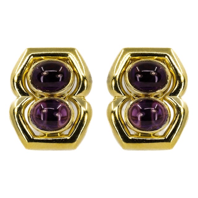 Late 20th Century Pair of 18k Amethyst Earrings For Sale