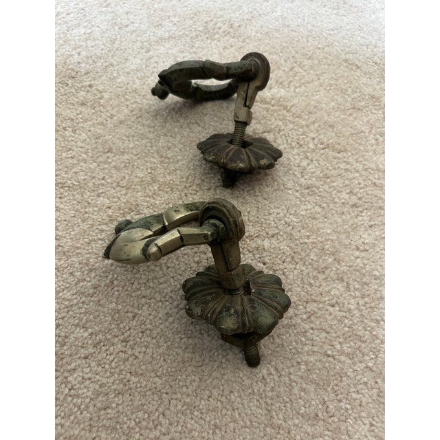 French Provincial Antique Large French Brass Drawer Pulls, Pair, Ornate Rosette Bail Hardware For Sale - Image 3 of 4