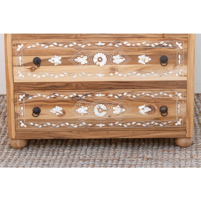 Ecru Pair of Reclaimed Teak Mother of Pearl Inlay Dressers For Sale - Image 8 of 12