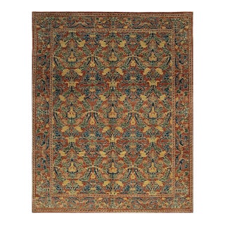 8x10 Coral Hand-Knotted Wool Floral Trelliswork European Modern Carpet Rug For Sale