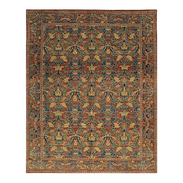8x10 Coral Hand-Knotted Wool Floral Trelliswork European Modern Carpet Rug For Sale