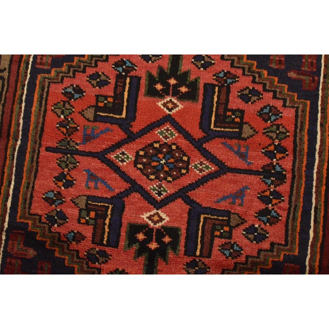 Textile Hamedan Rug 3’3” X 5’4” Red Wool Vintage Tribal Hand-Knotted Carpet For Sale - Image 7 of 12
