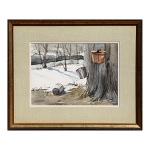 Maple Syrup Time, Bernard Gerstner Watercolor on Paper, Signed