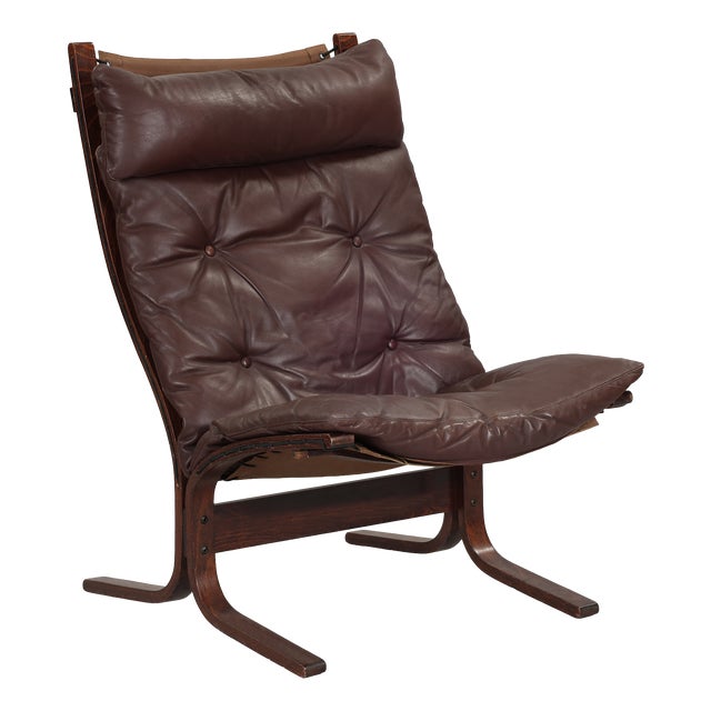Highback Siesta Chair in Dark Brown Leather and Plywood by Ingmar Relling for Westnofa, 1960s For Sale
