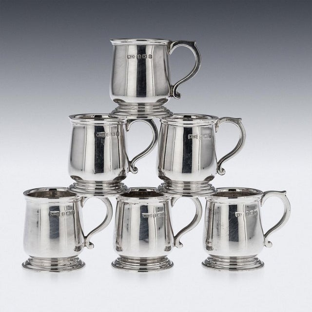 20th Century Silver Tankard Shot Cups from Walker & Hall, 1926, Set of 6 For Sale - Image 4 of 12
