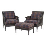 Ralph Lauren Plaid Armchairs & Ottoman For Sale