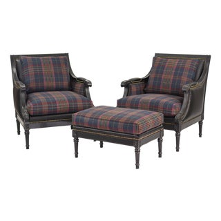Ralph Lauren Plaid Armchairs & Ottoman For Sale