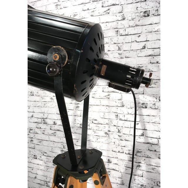 Wood Vintage Black Industrial Spotlight on Wooden Tripod For Sale - Image 7 of 18