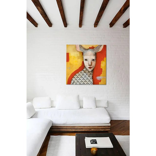 Artemis, Oil on Canvas, Abstract Figurative Painting, Yellow and Orange, 2017 For Sale - Image 3 of 4