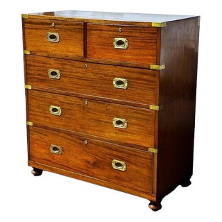 Antique Brass-Bound Mahogany Campaign Chest from Ross & Co, Dublin For Sale