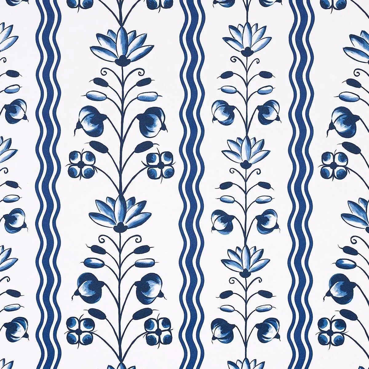 Sample - Schumacher x Marie-Anne Oudejans Delft Waves Wallpaper in Blue ...