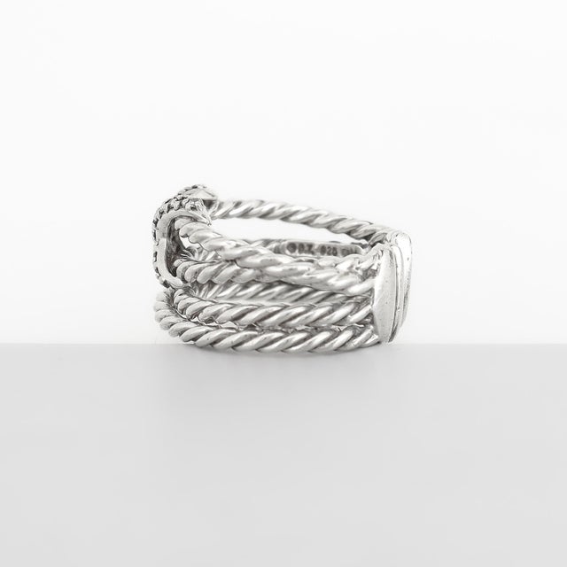 Metal David Yurman Sterling Silver & Diamond Crossover X Ring For Sale - Image 7 of 15