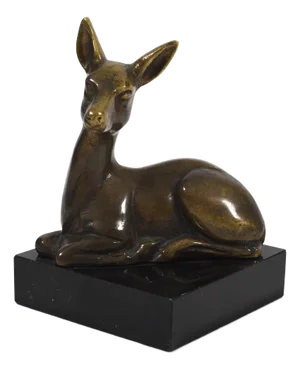 Art Deco / Art Nouveau Bronze Deer Sculpture on Black Stone Base, Early 1900s