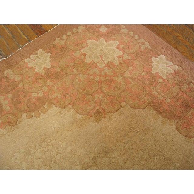 1920s Tan Camel Minimalist Antique Chinese Art Deco Rug 9'0" X 11'9" Handknotted Wool Carpet For Sale - Image 4 of 6