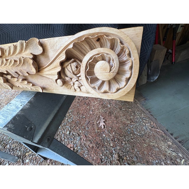 Completely hand carved with traditional carving chisels with 200 plus hours of work. The mantel measurements are 62" x 5"...