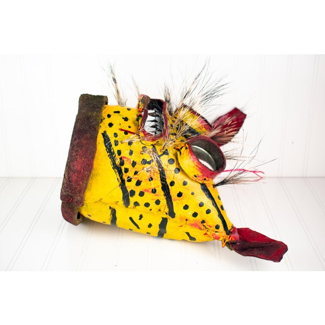 Mid 20th Century Ceremonial Leather Tiger / Jaguar Mask From Guerrero, Mexico For Sale - Image 13 of 17